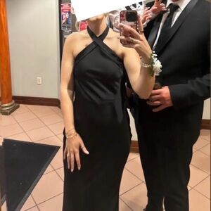 Elegant Satin Black Halter Dress